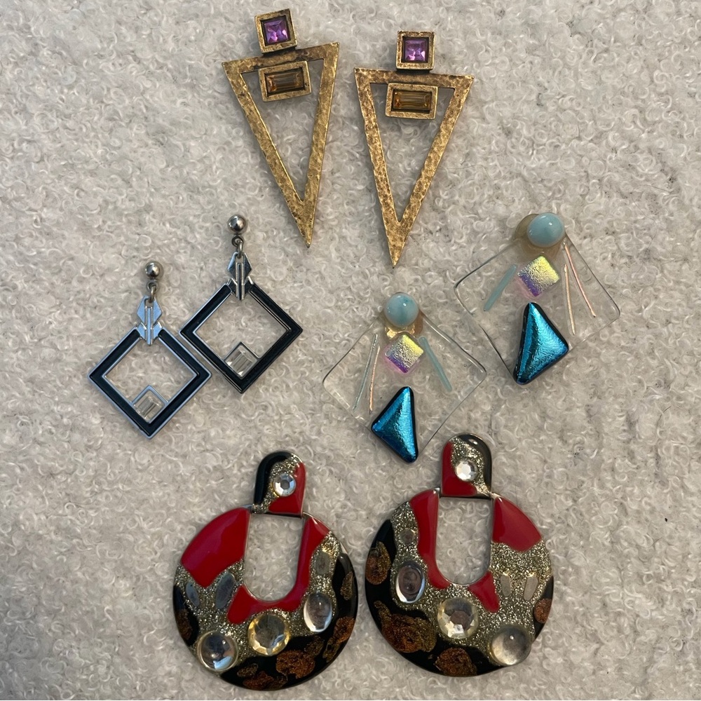 Vintage 80s Earrings Bundle Geometric Set